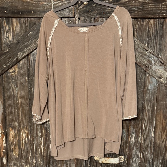 POL Tops - POL Brown Tunic with Leopard Accents